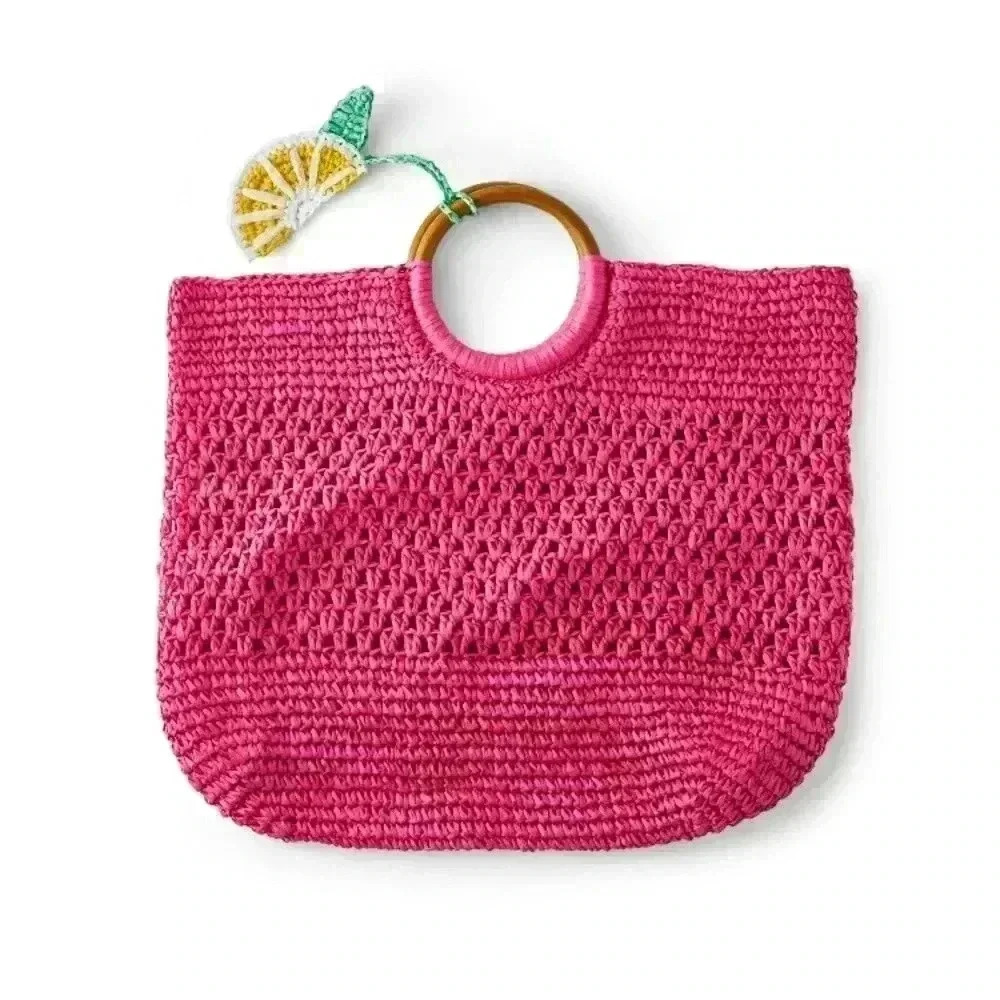 NWT Tabitha Brown x Target Lemon Wedge Tassel Woven Straw Tote Bag Pink